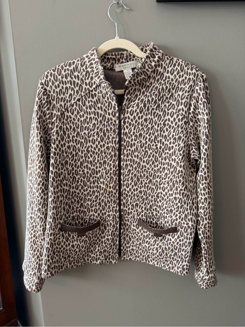 Rafaella Brown and Cream Leopard-Print Zip Jacket. Small